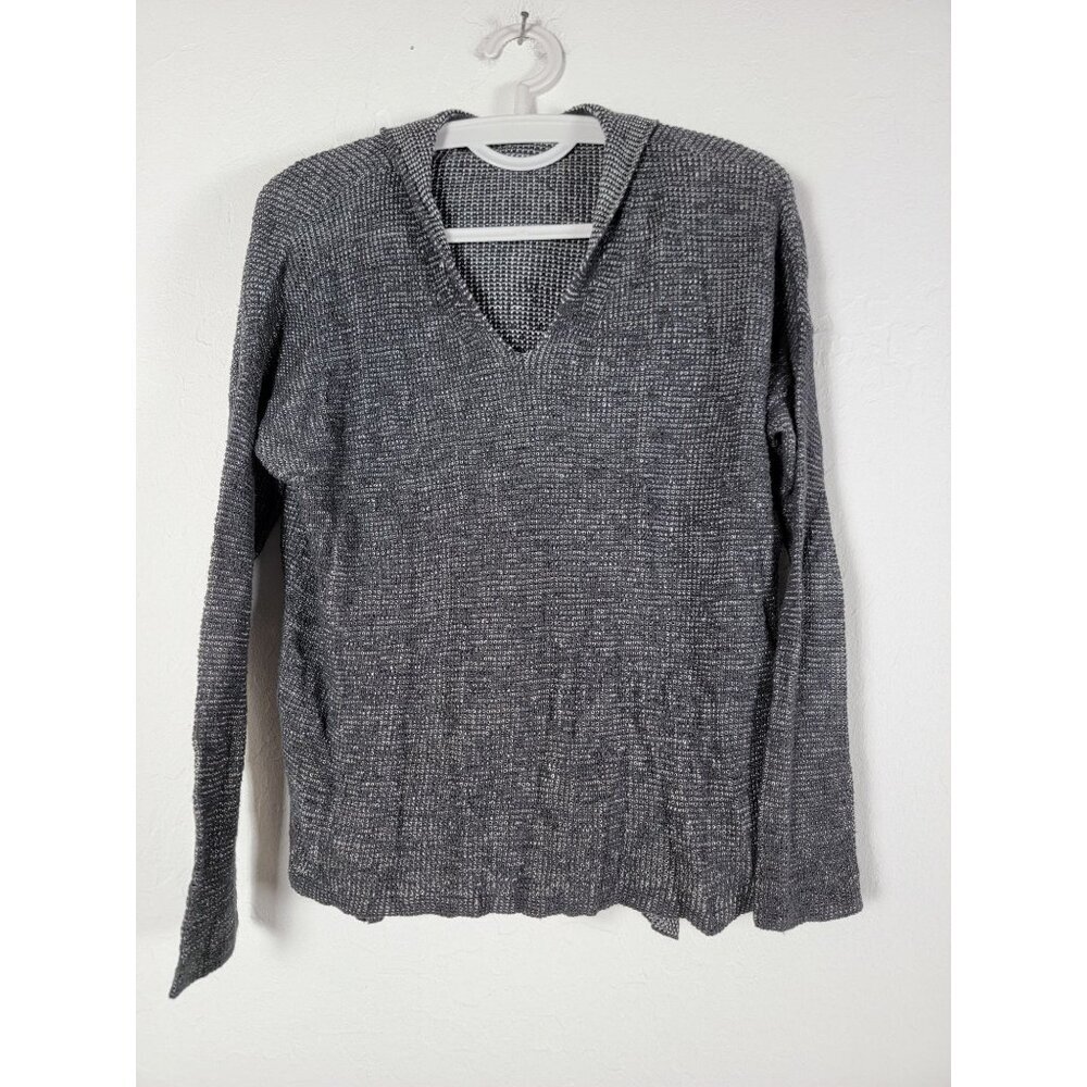Eileen Fisher Womens XS Gray Hooded Sweater Organic Linen Cotton Knit Pullover